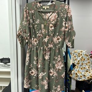 Olive green and pink floral Dress